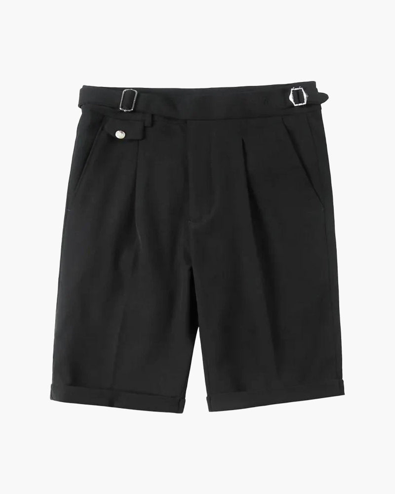 Men's Tailored Pleated Shorts with Side Adjusters - Black