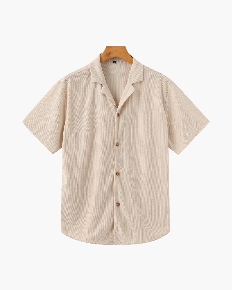 Men's Two-Piece Set with Camp Collar Shirt and Drawstring Shorts