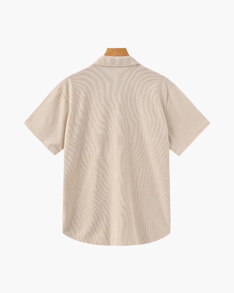 Men's Two-Piece Set with Camp Collar Shirt and Drawstring Shorts