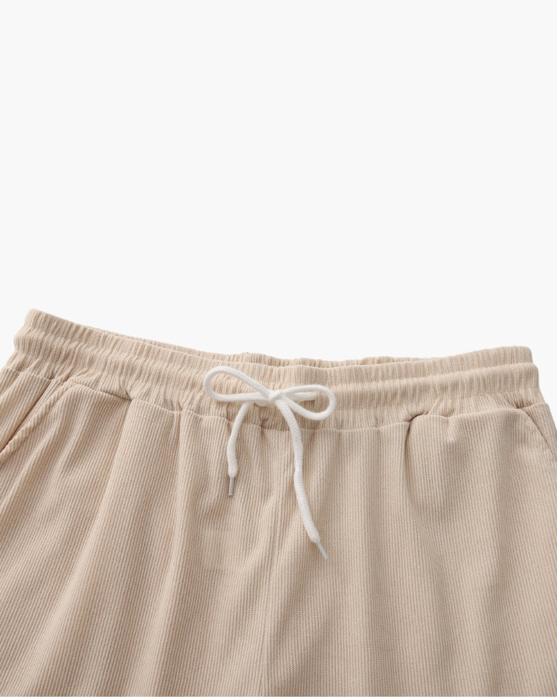 Men's Two-Piece Set with Camp Collar Shirt and Drawstring Shorts