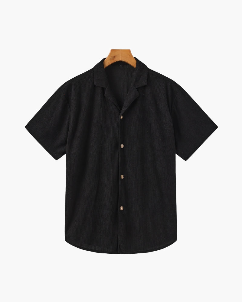 Men's Two-Piece Set with Camp Collar Shirt and Drawstring Shorts