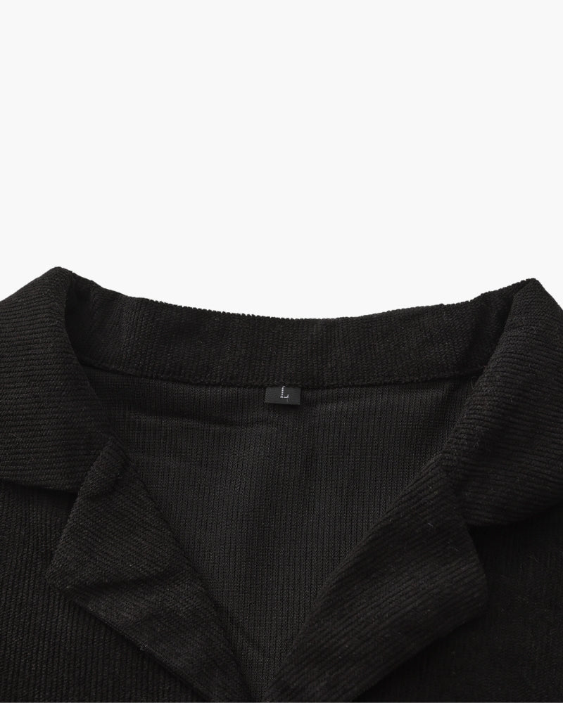 Men's Two-Piece Set with Camp Collar Shirt and Drawstring Shorts