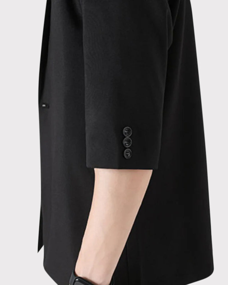 Men's Two-Piece Set with Short Sleeve Blazer and Cropped Trousers