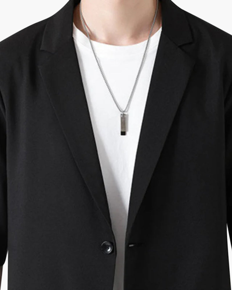 Men's Two-Piece Set with Short Sleeve Blazer and Cropped Trousers