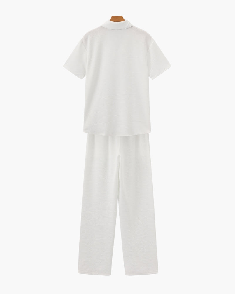 Men's Two-Piece Set with Short Sleeve Polo and Wide Leg Trousers