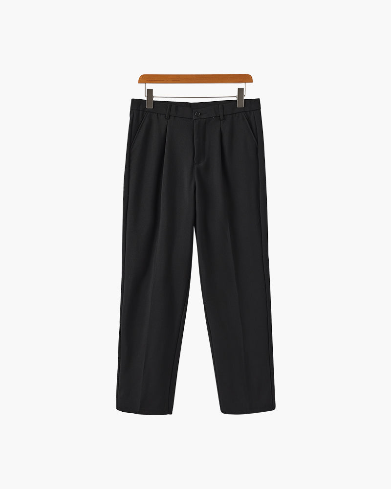 Men's Wide Leg Pleated Trousers with Elastic Waist