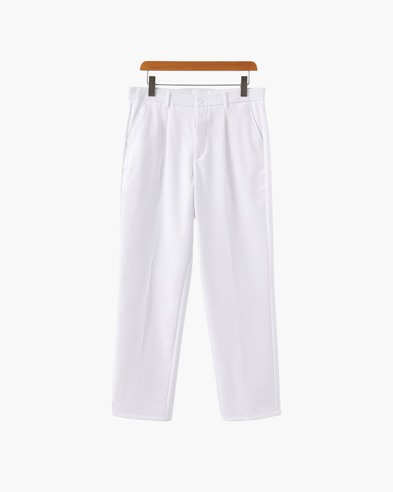 Men's Wide Leg Pleated Trousers with Elastic Waist