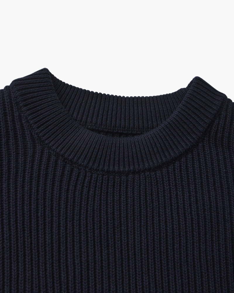Men's Wool Blend Rib Knit Crew Neck Jumper with Ribbed Cuffs
