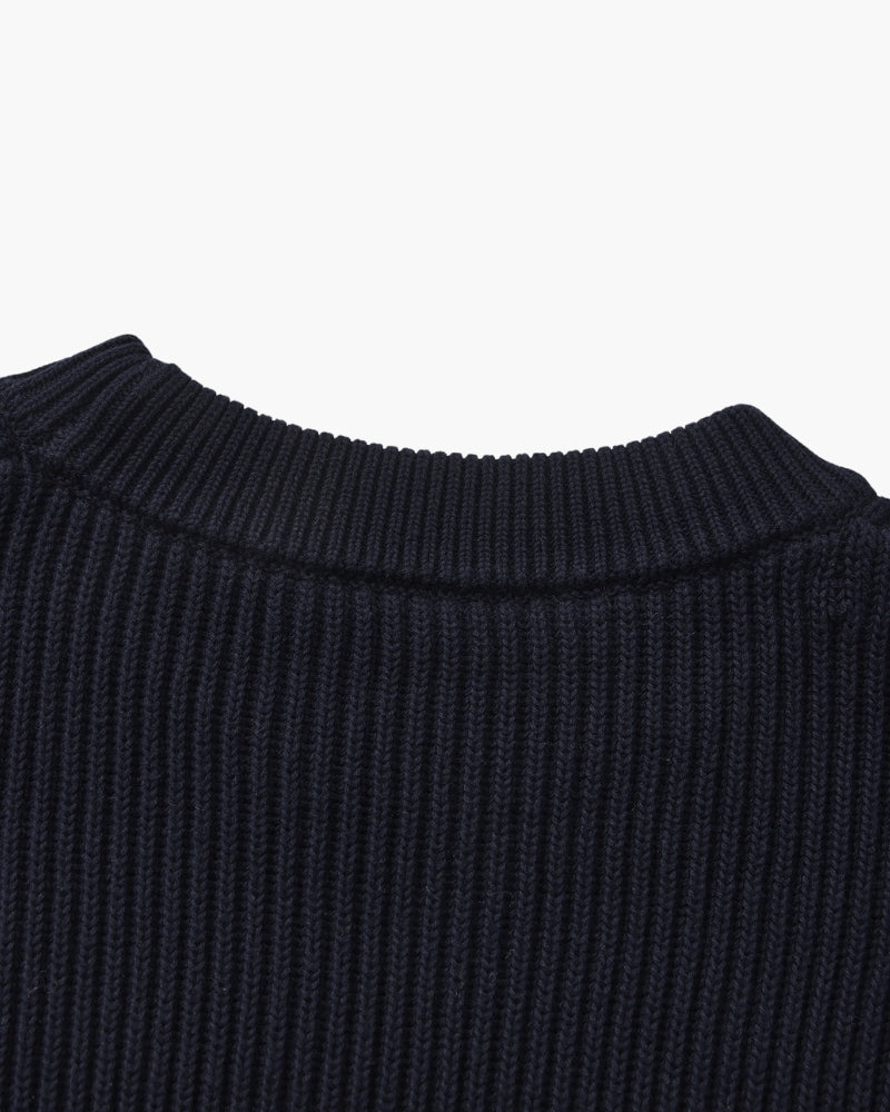Men's Wool Blend Rib Knit Crew Neck Jumper with Ribbed Cuffs