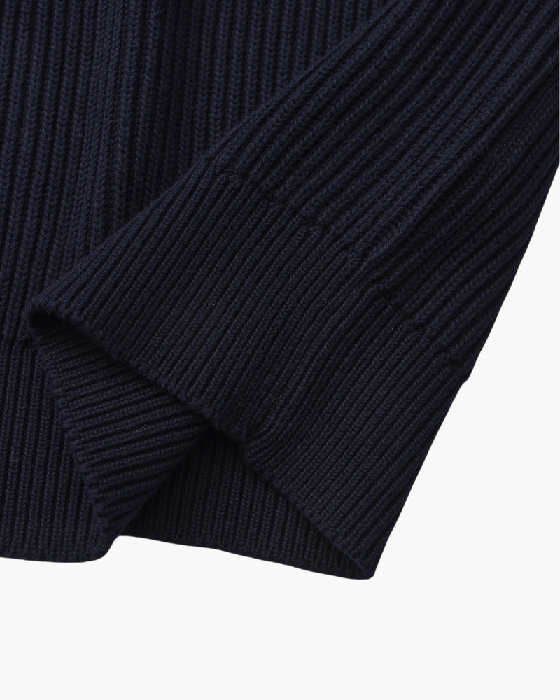 Men's Wool Blend Rib Knit Crew Neck Jumper with Ribbed Cuffs