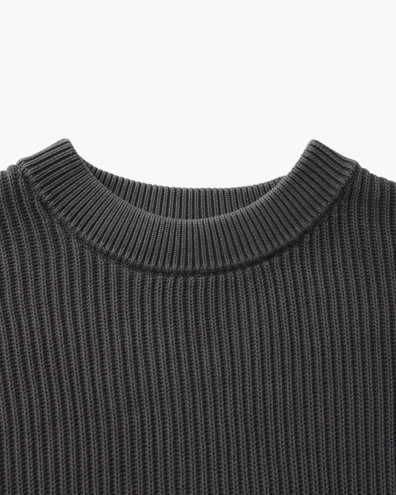 Men's Wool Blend Rib Knit Crew Neck Jumper with Ribbed Cuffs