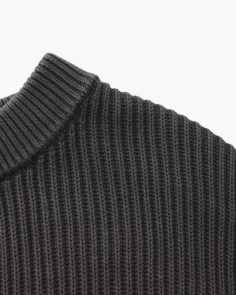Men's Wool Blend Rib Knit Crew Neck Jumper with Ribbed Cuffs