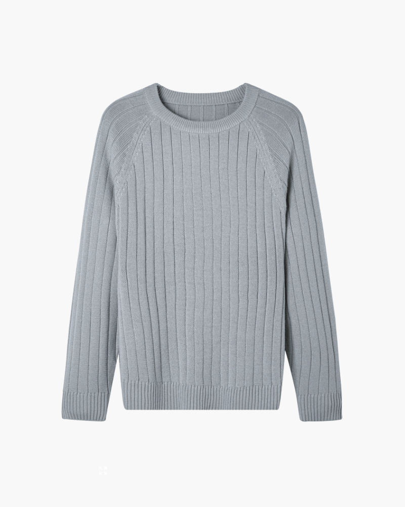 Men's Wool Raglan Sleeve Crew Neck Jumper with Ribbed Trims - Grey
