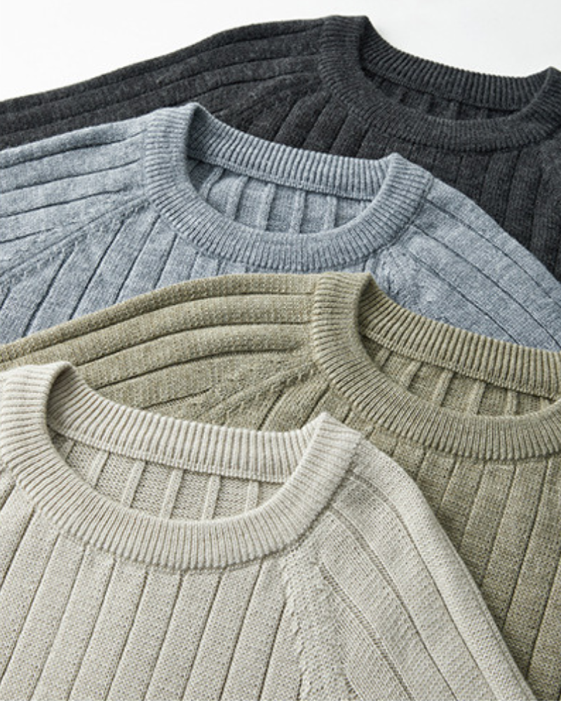 Men's Wool Raglan Sleeve Crew Neck Jumper with Ribbed Trims