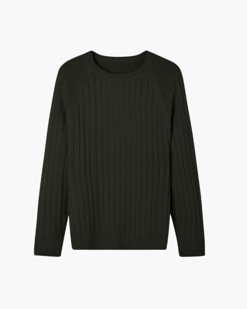 Men's Wool Raglan Sleeve Crew Neck Jumper with Ribbed Trims - Black
