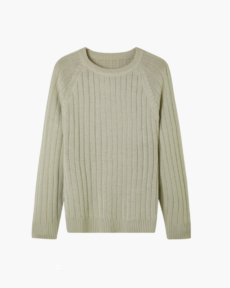 Men's Wool Raglan Sleeve Crew Neck Jumper with Ribbed Trims - Green