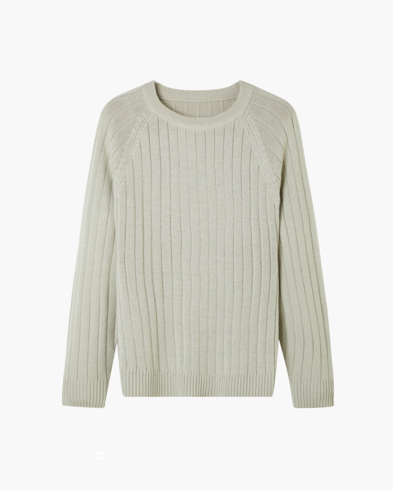 Men's Wool Raglan Sleeve Crew Neck Jumper with Ribbed Trims - Beige