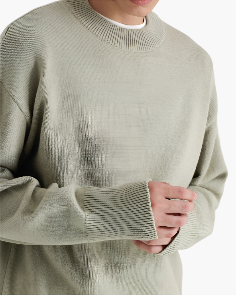 Men's Wool Roll Neck Jumper with Long Ribbed Cuffs and Relaxed Fit