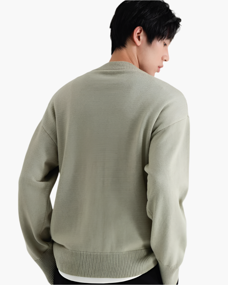 Men's Wool Roll Neck Jumper with Long Ribbed Cuffs and Relaxed Fit