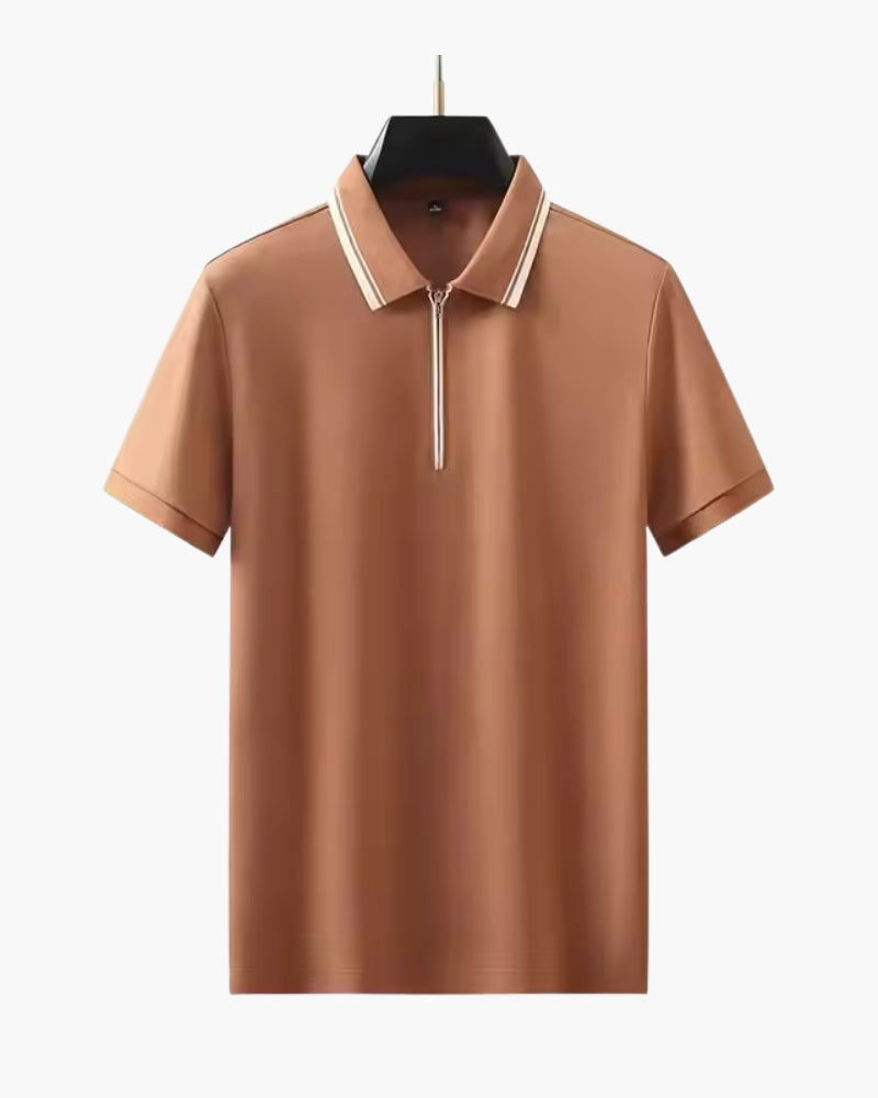 Men's Zip Polo with Contrast Piping and Short Sleeves - Orange