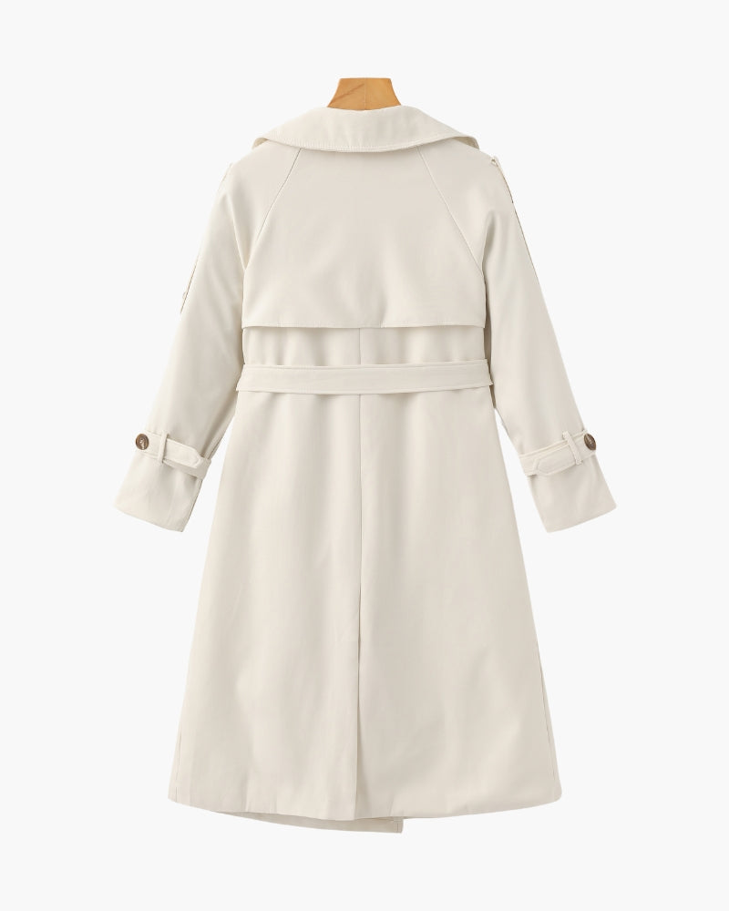 Women's Belted Trench Coat with Notch Lapel and Cuffed Sleeves