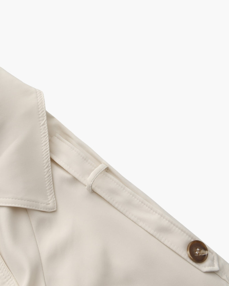 Women's Belted Trench Coat with Notch Lapel and Cuffed Sleeves