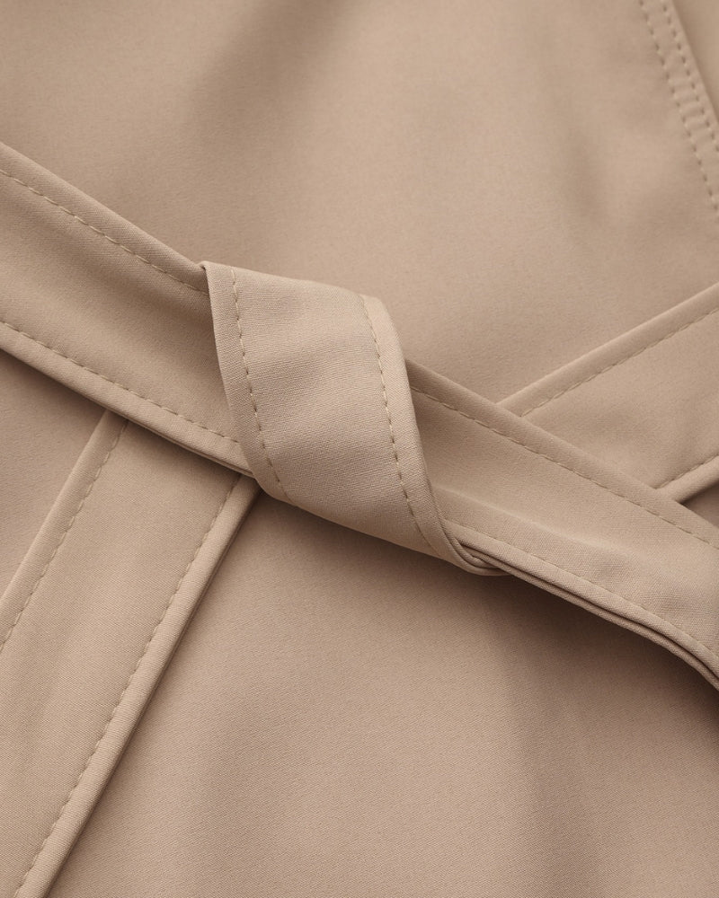 Women's Belted Trench Coat with Notch Lapel and Cuffed Sleeves