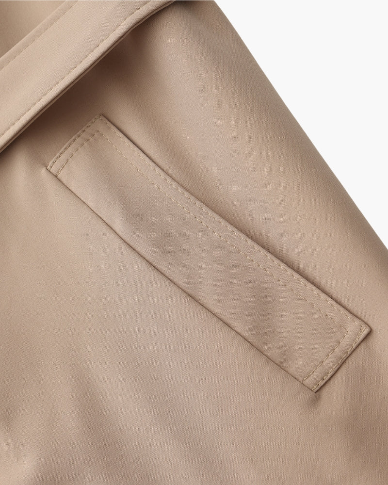 Women's Belted Trench Coat with Notch Lapel and Cuffed Sleeves