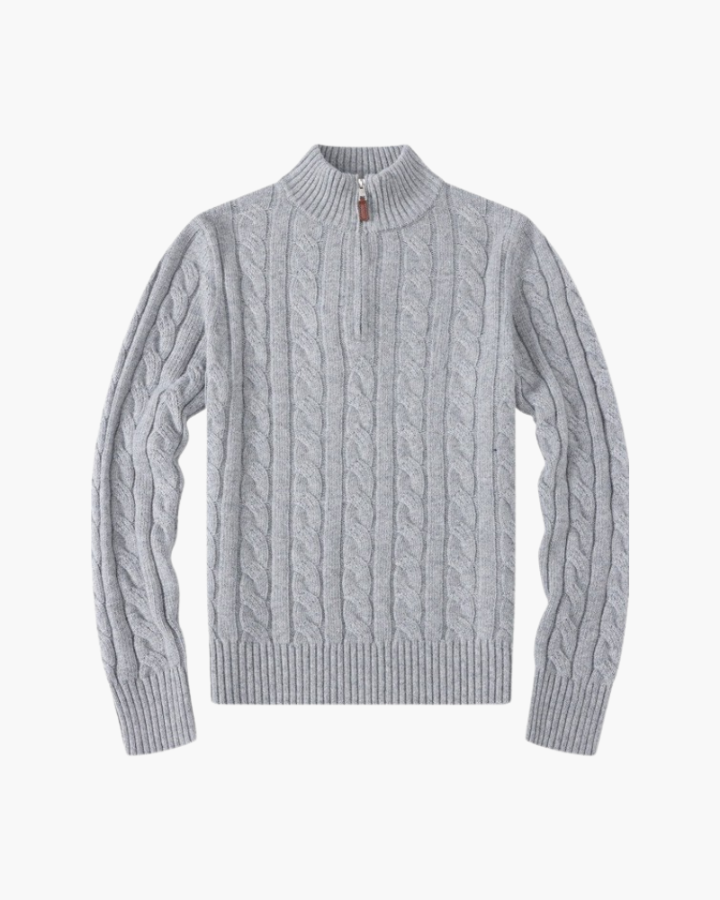 Women's Cable Knit Half-Zip Jumper with Stand Collar - Grey