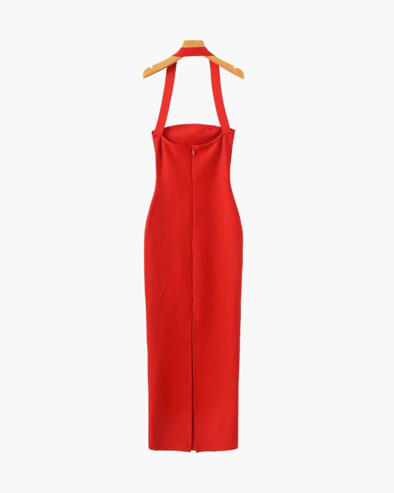 Women's Halter Neck Maxi Dress with Slim Fit and Adjustable Straps