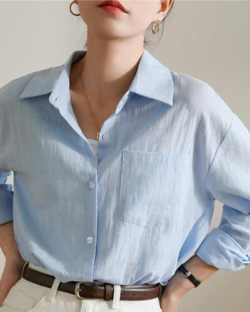 Women's Linen Cotton Shirt with Full Sleeves and Chest Pocket