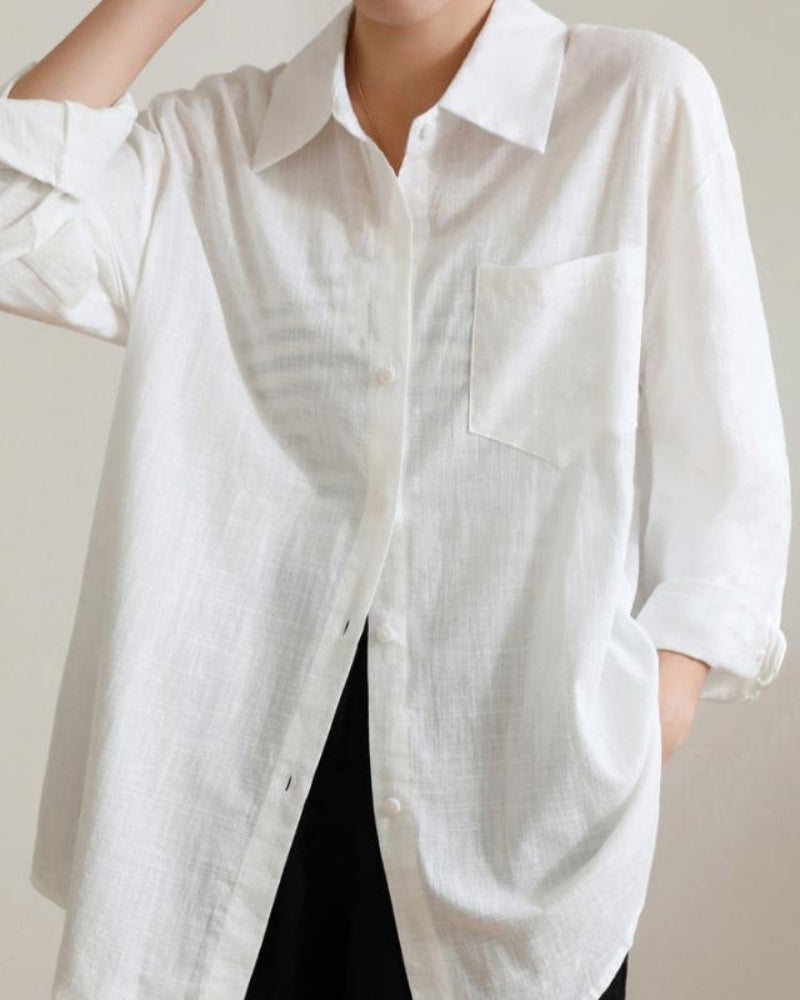 Women's Linen Cotton Shirt with Full Sleeves and Chest Pocket