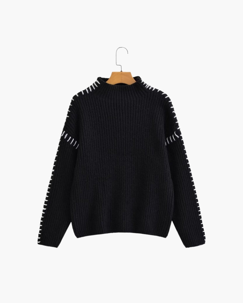 Women's Oversized Jumper with Contrast Whip Stitch Detail