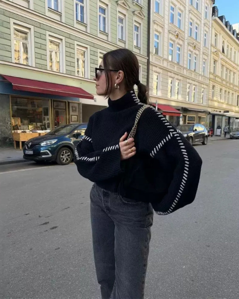 Women's Oversized Jumper with Contrast Whip Stitch Detail