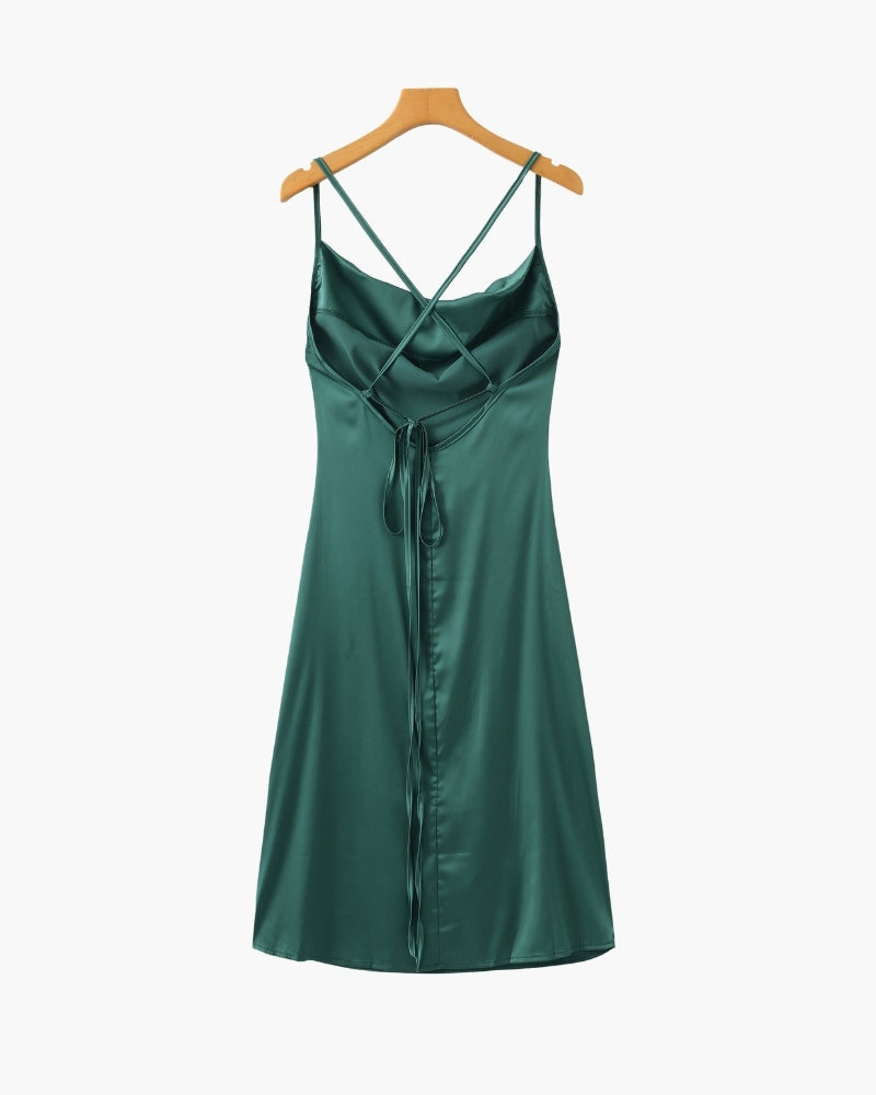 Women's Satin Slip Dress with Cowl Neck and Adjustable Straps