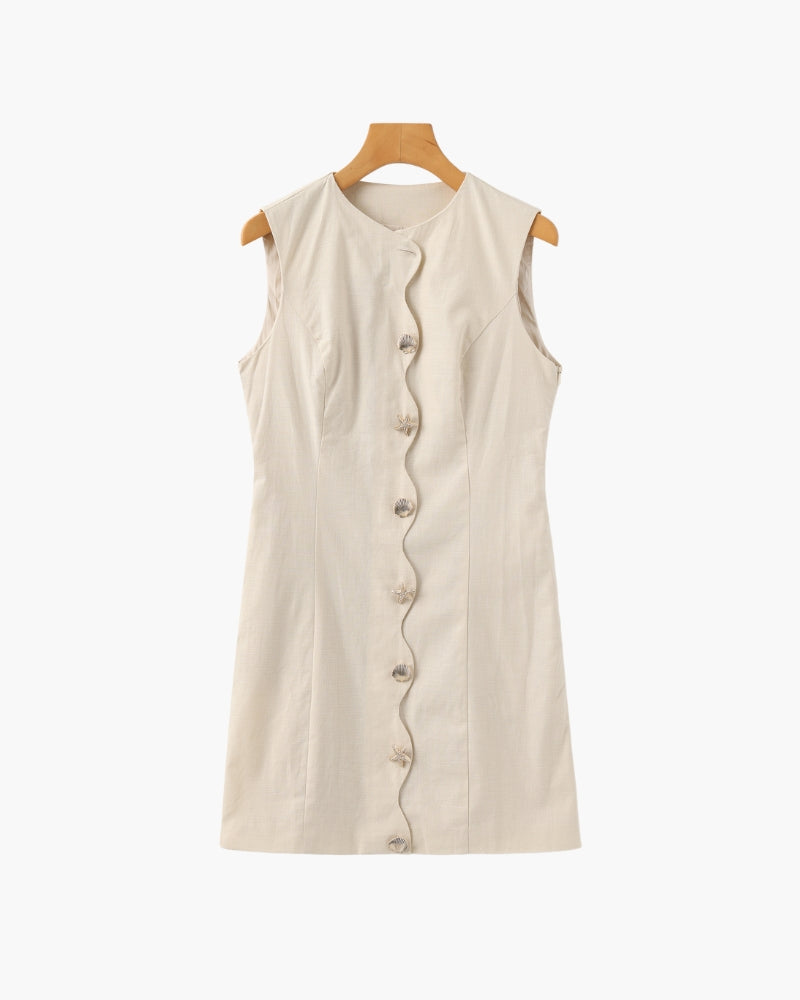 Women's Sleeveless Tailored Mini Dress with Wavy Button Placket