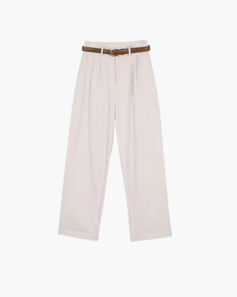 Women's Straight Cut Trousers with Pleated Front and Belt Loops