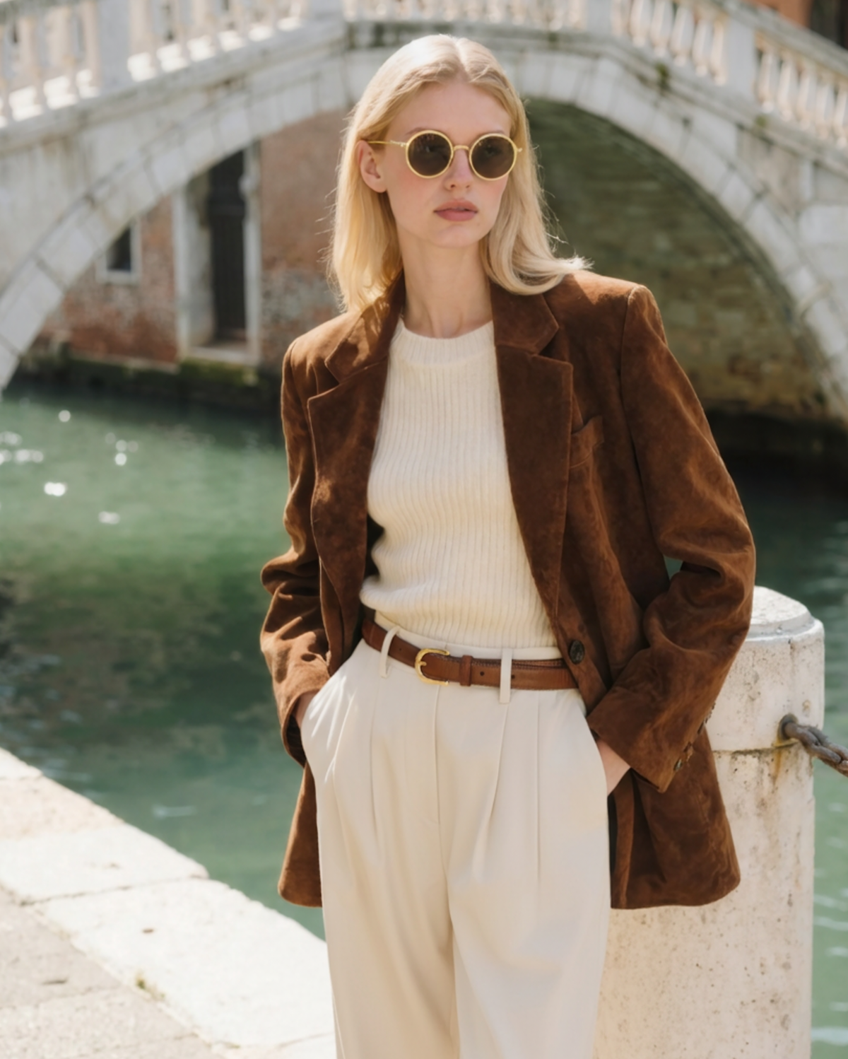 Women's Straight Cut Trousers with Pleated Front and Belt Loops