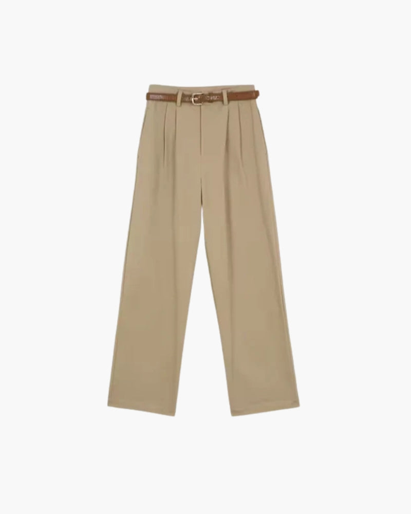 Women's Straight Cut Trousers with Pleated Front and Belt Loops