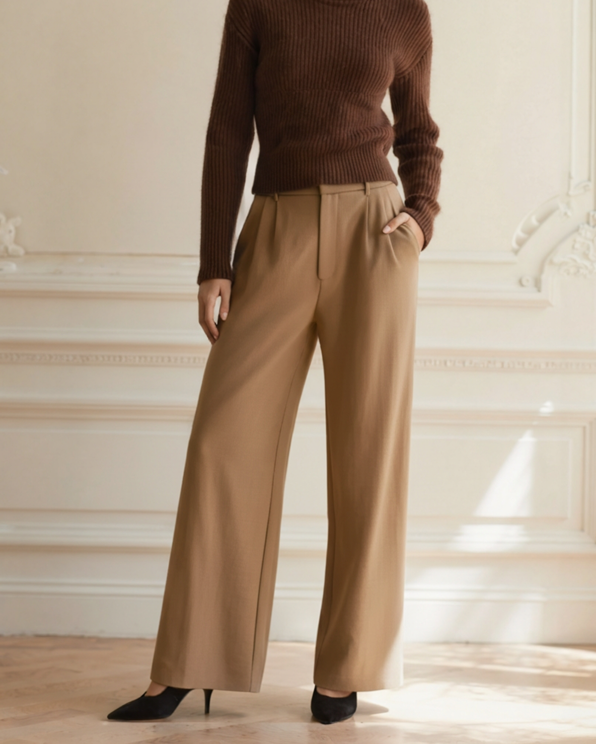 Women's Tailored Wide Leg Trousers with Pleats and High Waist