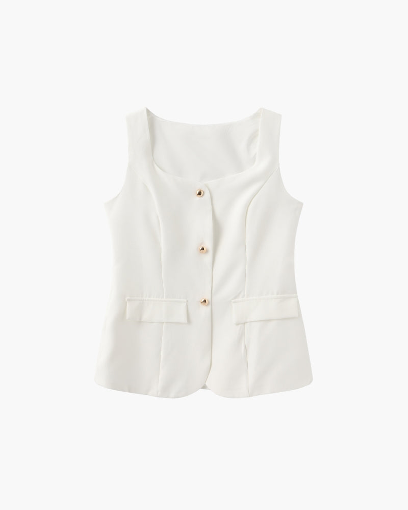Women's Two-Piece Set with Sleeveless Blazer Top and A-Line Mini Skirt