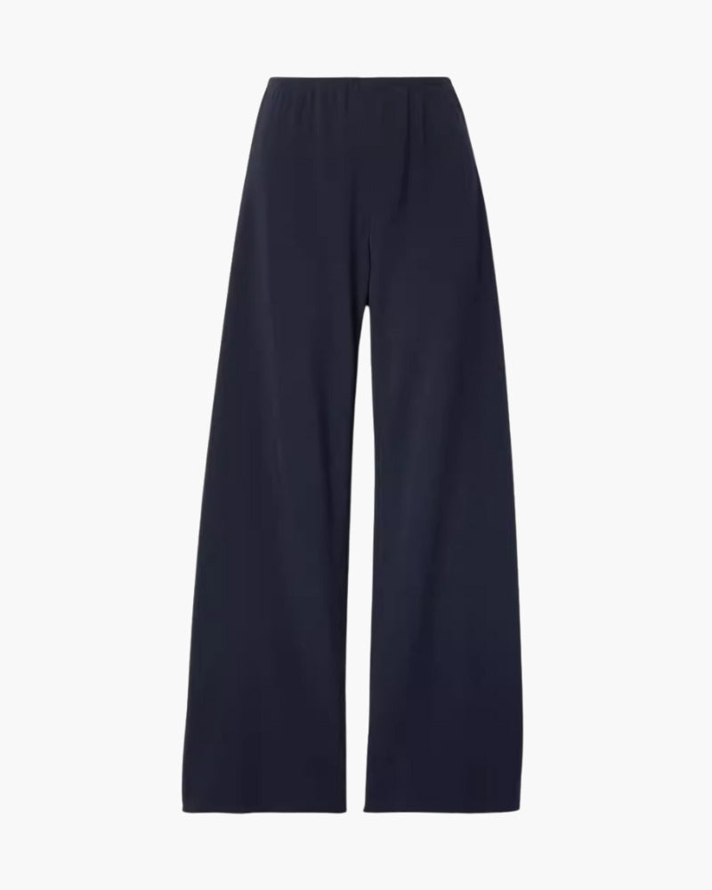 Women's Wide Leg Trousers with Elastic Waist and Fluid Drape - Black