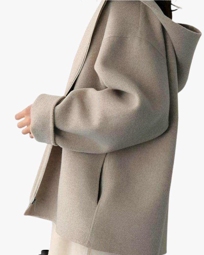Women's Wool Hooded Zip Coat with Relaxed Fit