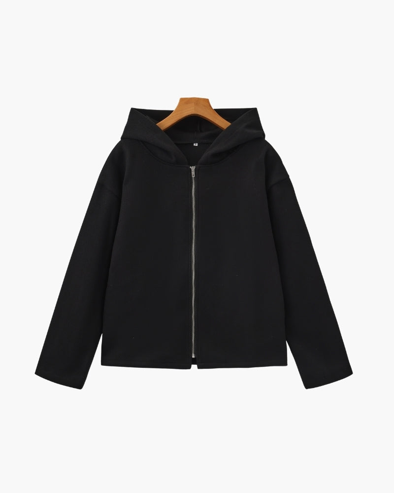 Women's Wool Hooded Zip Coat with Relaxed Fit